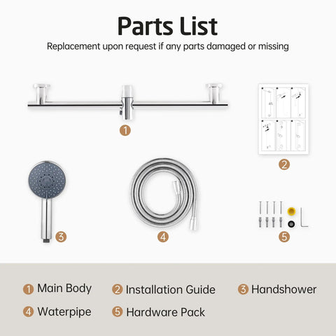 Parts list for Adjustable Shower Head With Slide Bar And Extra Long Hose Set 5 Function Handheld Shower Head For Spa Like Showers