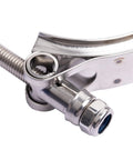Close-up of stainless steel 304 V Band Clamp with Flanges Quick Release Kit for Exhaust Pipes 1.75 Inch No Gasket Needed