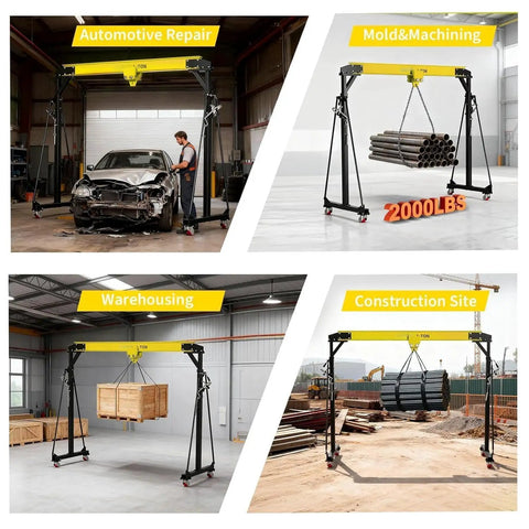 Beefy 2 Ton Gantry Crane With 8-12 Ft Adjustable Height And 8.53 Ft Wide I-Beam, Manual Trolley in various work applications