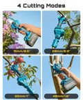 4 cutting modes of 2-In-1 Pole Pruning Shears With 1.6 Inch Cutting Diameter Cordless Electric Pruner shown in use.