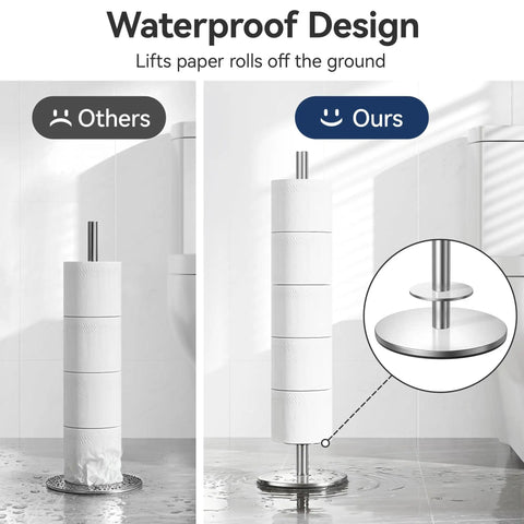 Stainless Steel Freestanding Toilet Paper Holder Stand With Shelf For Spare Rolls Waterproof And Rustproof Bathroom Storage Organizer That Holds Five Rolls No Fuss Tools Needed Durable Modern Bath Accessory For Neat Everyday Use on wet floor comparison