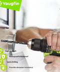Hand using drill with twist bit for fast drilling into a surface, illustrating Ninety Piece Impact Driver Bit Set For Wood Metal And Masonry Drilling With Hss Drill Bits Carbon Steel Hole Saws Bit Holder And Nut Drivers For Heavy Duty Diy Work That Lets You Hammer Out Every Project Like A Boss.
