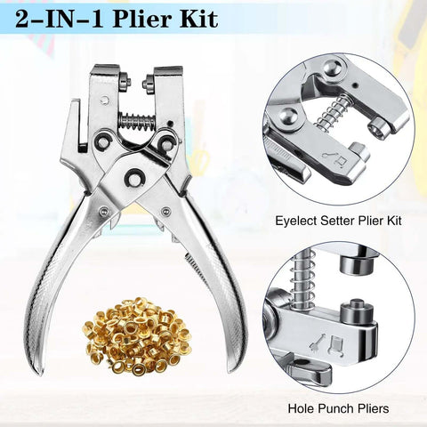 Three Sixteenth Inch Grommet Tool Kit Eyelet Plier Set Hand Punch Grommet Press With 200 Eyelets for DIY Projects, Multi-Color