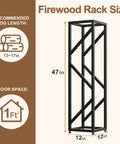 4 Tier Indoor Firewood Rack 47 Inch Tall Heavy Duty Log Holder For Fireplace Minimalist Black Design Space Saving Vertical