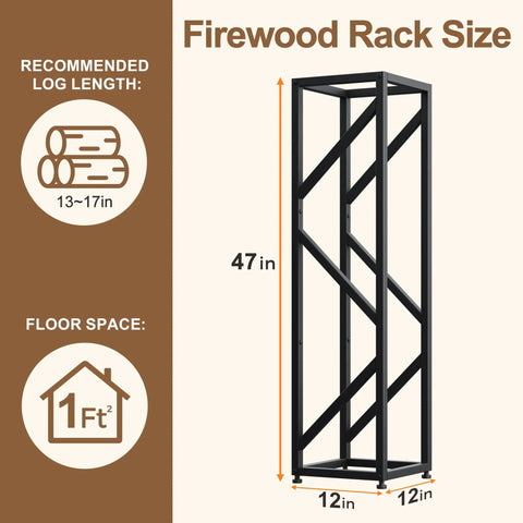 4 Tier Indoor Firewood Rack 47 Inch Tall Heavy Duty Log Holder For Fireplace Minimalist Black Design Space Saving Vertical