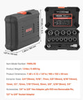 16-Piece Bolt Extractor Kit With Adapters And Pin Punch shown with solid storage case and various extractor sizes
