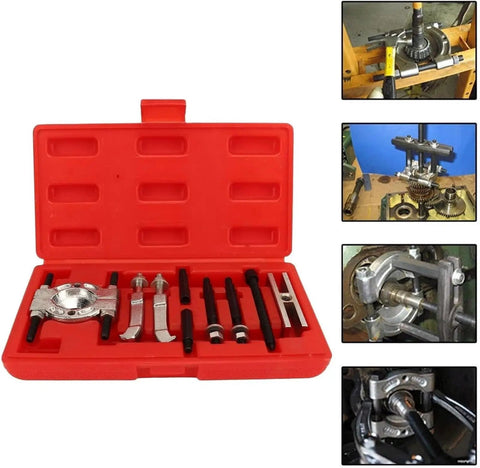 Heavy Duty Hydraulic Gear Puller And Bearing Separator Tool Kit Is A Bad Boy For Mechanics Who Want Zero Stress With Heavy Duty Forged Steel That Does Not Break Or Leak During Hard Work On Any Car Truck Or Machine Repair. red forged steel puller kit with bearing separator and adapters in case