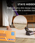 Non Slip Rug Tape 12 Pack Reusable Washable Grippers For Rugs in use on hardwood floor with vacuum