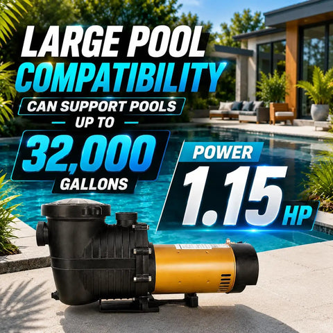 Built Like A Tank Dual Speed In Ground Swimming Pool Pump And Spa Hot Tub Filter Rig 1.75HP 230V shown beside a pool.