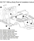 Diagram of Golf Cart Rivet Kit For EZGO TXT 1994 And Later Complete Body Hardware Set installation instructions