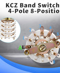 KCZ 4P8T Rotary Band Switch 4 Pole 8 Position 4 Deck For DIY Projects With 6mm Shaft, 0.3A 220V, High Quality Multi Pole Switch For Audio, Radio, And Electronics Builds close-up