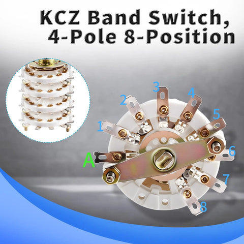 KCZ 4P8T Rotary Band Switch 4 Pole 8 Position 4 Deck For DIY Projects With 6mm Shaft, 0.3A 220V, High Quality Multi Pole Switch For Audio, Radio, And Electronics Builds close-up