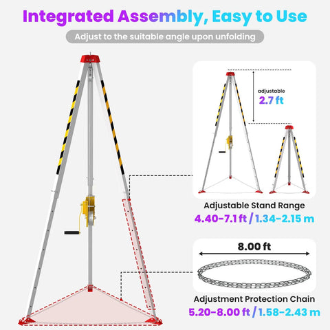 Heavy Duty Confined Space Tripod Kit With 1800 LB Load Rating And Secure Safety Harness Belt For Tunnel Well Sewer Rescue Jobs Rock Solid Portable Stand Built Tough For The Grind With No Sweat Assembly On Site