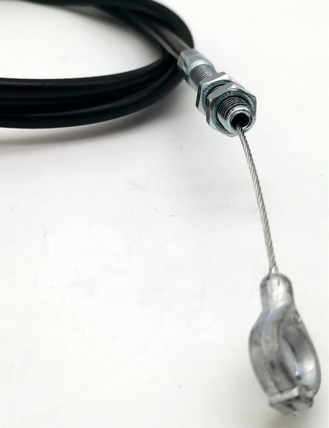 Close-up of stainless throttle cable with fittings for go-kart, 71 inches, fits Predator 212cc, durable 304 steel, easy install.