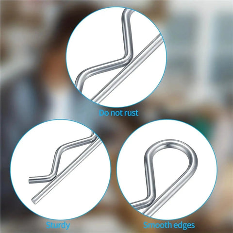 Close-up of Stainless Steel Cotter Pin And R Clip Assortment Set 400 Pieces Open Hairpin Pins showing smooth edges and rust resistance.