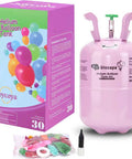 Joycoya 7L pink helium balloon tank kit, front view with green regulator; includes up to 30 latex balloons and ribbons.