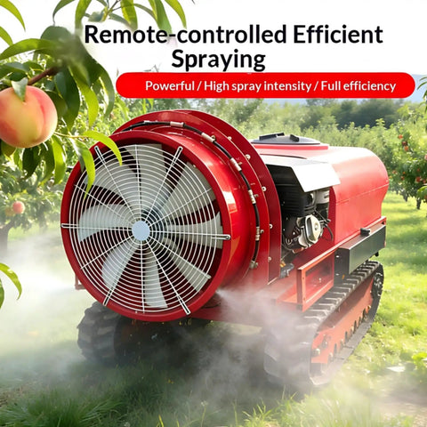 Heavy Duty Remote Control Tracked Spray Equipment With Crawler Spraver Design For Farm Use in action spraying crops.