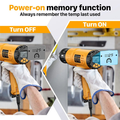 Powerful 1800W Heat Gun Kit With Large Digital LCD Display Variable Temperature From 122F To 1112F Memory Presets