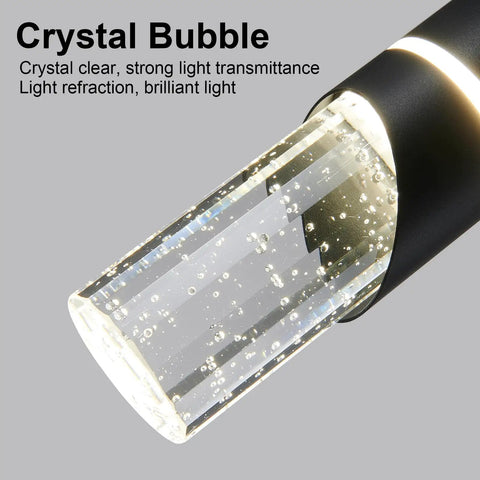 Close-up of Matte Black Mini Pendant Lights 3 Pack With Integrated 36W 4000K LED Bubble Crystal Dimmable Hanging Fixtures