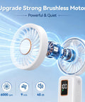 3 In 1 Portable Personal Fan With 5 Speed Settings And 6000mAh USB Rechargeable Battery LED Display brushless motor