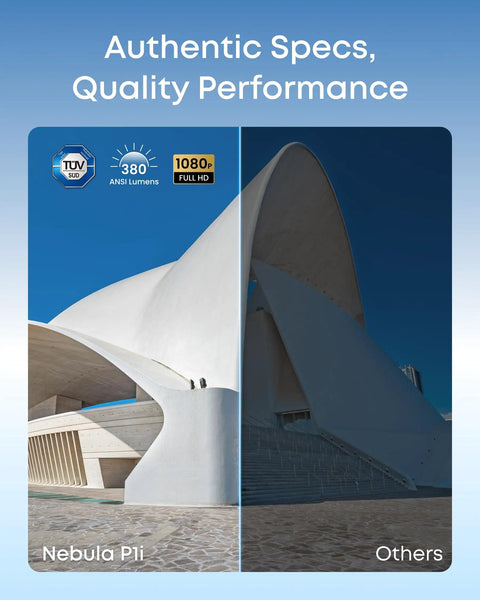 Comparison image showcasing brightness and clarity of Portable Projector With WiFi And Bluetooth Flippable Dual 10W Dolby Audio Speakers.