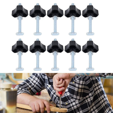 Ten Piece Heavy Duty T Track Knobs Kit For Woodworking Jigs And Fixtures M8x100mm Stainless Steel Bolts Nuts Washers
