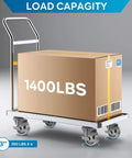 Platform cart with 1400 lbs box, showcasing Industrial Casters Set Of 4 With 3 Inch By 1.25 Inch Cast Iron Wheel And Steel Frame