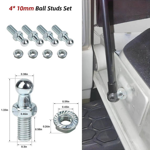 Heavy Duty 20 Inch 60lb Gas Struts With 10mm Ball Studs Direct Replacement Lift Supports For Truck Campers, RV Under Bed, Boat Lids, Floor Hatch Covers, Box Lids, 2 Pack, 4x 10mm ball studs and nuts