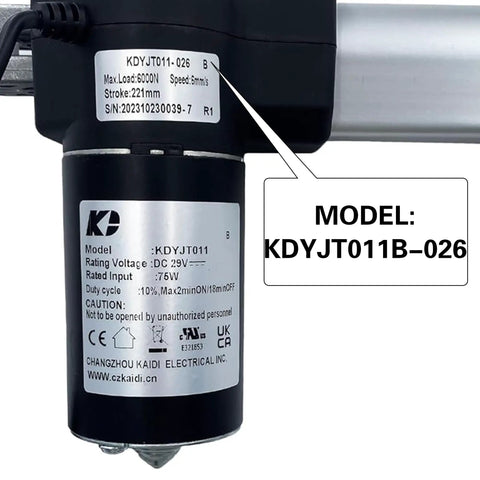 Badass Heavy Duty Linear Actuator Replacement For Power Recliner Lift Chairs Hella Smooth Electric Motor with KDYJT011B-026 model label.