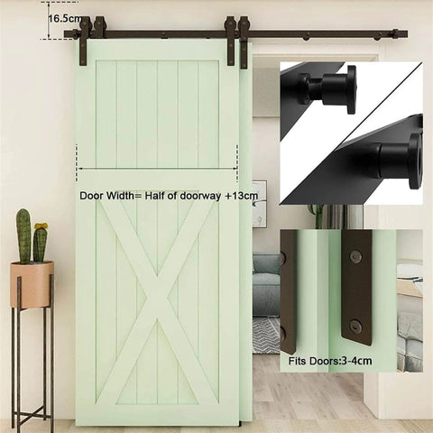 Built Tough Sliding Barn Door Hardware Kit For Double Doors Bypass Rail System installed with monorail track in room