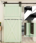 Installed Built Like A Tank Sliding Barn Door Hardware Kit For Double Doors With Monorail Bypass Rail System highlighting measurements