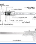 Handy Digital Caliper Measuring Tool With Large LCD Screen 6 Inch 150mm Stainless Steel Vernier Caliper diagram