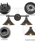 Black Two Light Vanity Wall Sconce For Farmhouse Bathrooms And Over Mirror Lighting with mounting plate details