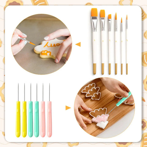 Level Up Your Sweet Baking Game With This Solid Acrylic Cookie Decorating Turntable Kit That Comes Loaded With Scribe Needles Soft Brushes Grip Mats And Rubber Feet For Flawless Icing Every Time. Brushes and scribe needles for cookie decorating.