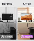 Before and after using All In One Cable Management Kit For Desk Car And Office With 188 Pieces