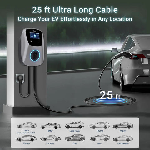 Top Tier Level 2 Electric Vehicle Charger For Tesla And All J1772 Models 48 Amp 240 V with 25 ft ultra long cable