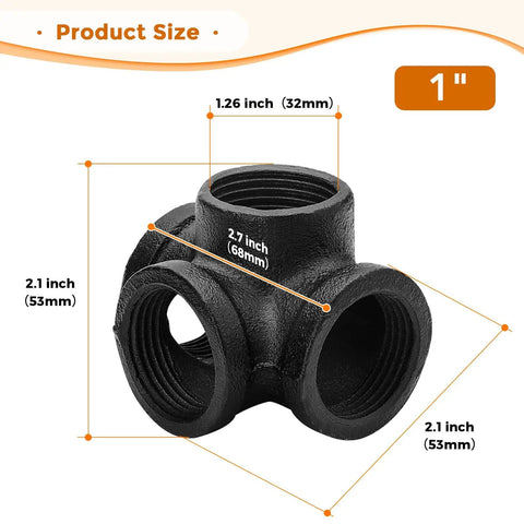 1 Inch Black Pipe Fittings 4 Way Side Outlet Tee Set Of Four Built Tough Malleable Cast Iron Threaded Fittings For Industrial Pipe Shelves Brackets And Vintage Industrial Furniture