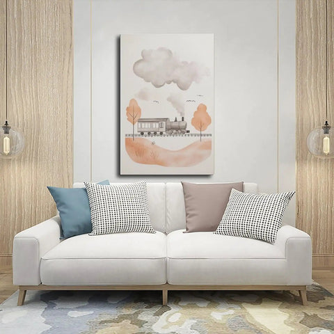 Steam Locomotive Canvas Wall Art Poster For Nursery And Living Room, Minimal Train Decor In Neutral Tones, 12x18 Inch Unframed Print