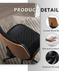 Armless Office Chair With Wheels For Home Office, Adjustable Height, PU Leather Mid Back, 360 Degree Swivel Desk Chair, walnut back view