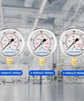 Hydraulic Test Gauge Kit With Three Gauges 0 To 250 Bar 0 To 400 Bar 0 To 600 Bar displayed in industrial setting