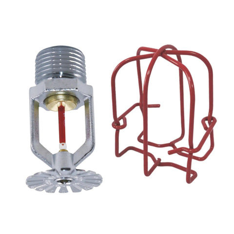 Top Notch Chrome Fire Sprinkler Head Pendant Spray Kit With Half Inch Npt Threading showing sprinkler and heavy duty guard.