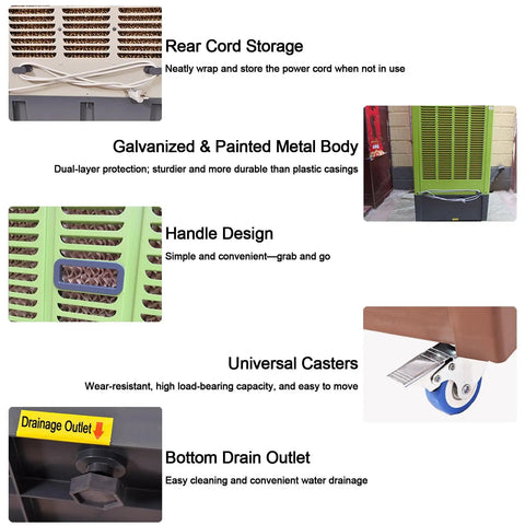 Heavy Duty Portable Swamp Cooler Featuring 8830 CFM Airflow And 10.6 Gallon Tank For Garage Cooling And Humidifying Straight Up Knocks The Heat Outta Your Shop Whenever You Need It with rear cord storage and durable metal body.