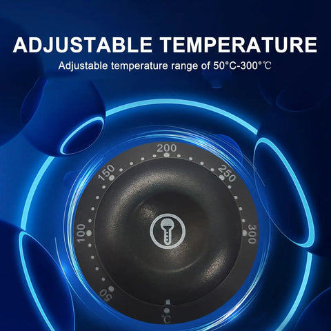 Adjustable temperature control dial for Top Rated Kuybtu Electric Grill, showcasing range from 50°C to 300°C.