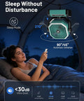 Beast Mode Portable Rechargeable Camping Fan With 9 Inch Blade 24000mAh Battery shown in tent with remote control.