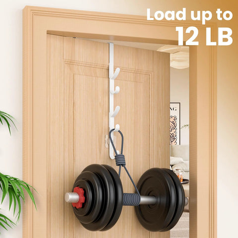 Metal Over The Door Hooks For Hanging And Organizing Purses Coats Hats Towels And Clothes Ideal For Bathroom Closet And Shower Back Of Door Use With Adhesive Mounts And EVA Pads For Door Protection White Two Pack holding weight