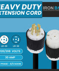 L21 30 Extension Cord L21 30 Plug To Connector 30 Amp 120 208V Three Phase 8 5 SOOW Cable 100 Feet showing heavy duty connectors.