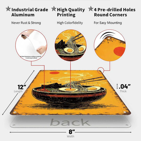 Funny Vintage Metal Sign Featuring Steaming Bowl Of Ramen Illustration Tin Sign Poster For Home Office Garage Room Decor 8x12 Inch Aluminum Wall Art With Easy Mounting And Predrilled Holes Timeless Rustic Charm
