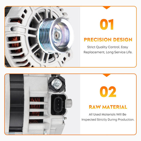 Heavy Duty Drop-In Alternator Replacement For Xterra Frontier V6 4.0L 2005-2007 And Pathfinder 2005-2007 4.0L, product details and design highlights.