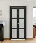 Black finish 36x80 3 lite frosted glass bifold closet door set with hardware kit, pre-assembled interior bifold doors