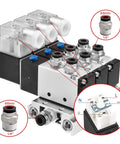 Beefy 4V210-08 Solenoid Pneumatic Valve With AC220V Coil, 5 Way 2 Position Air Control, PT1/4 Ports, 6mm and 8mm fittings